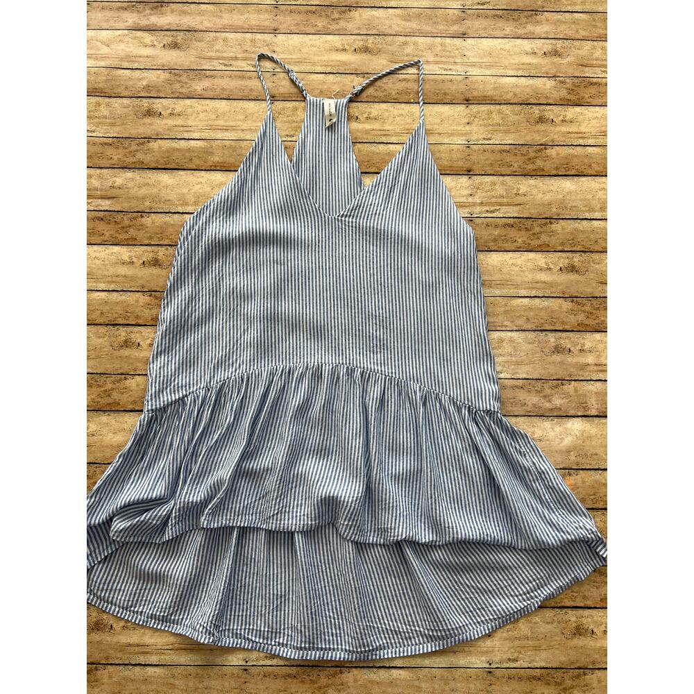 Tyche Blue White Stripe Racerback Peplum Camisole Tank Top Size Small